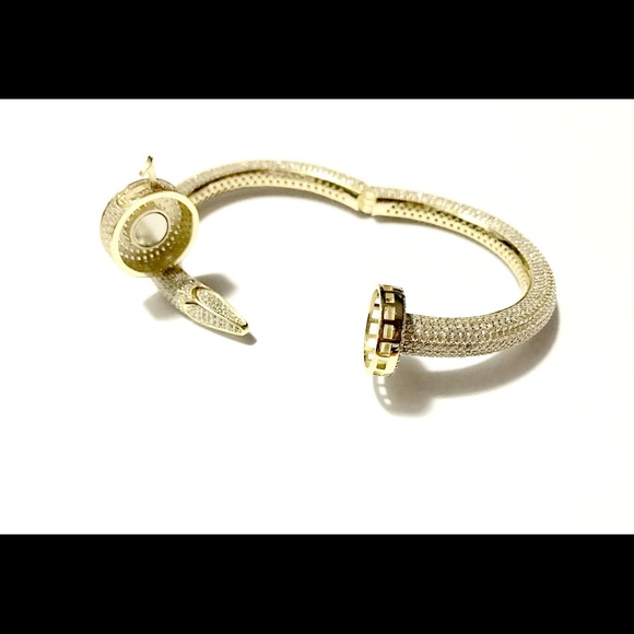 925 Sterling Silver ICEDOUT BLING NAIL HEAD BANGLE - Picture 11 of 16